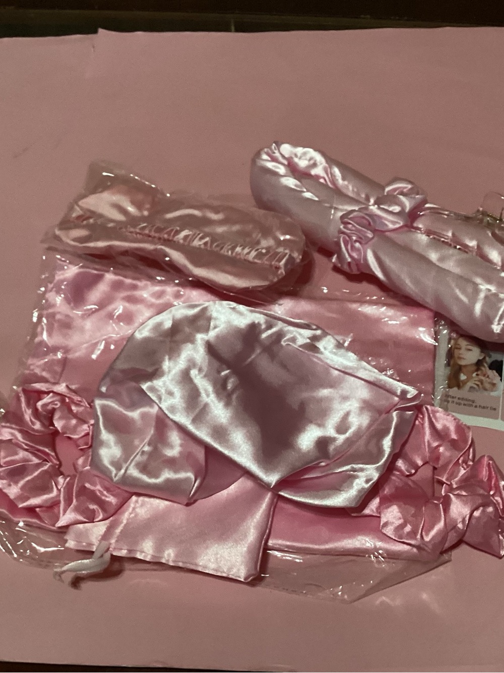 12 pc Pink Satin Spa Set with Eye Mask and Hair Accessories